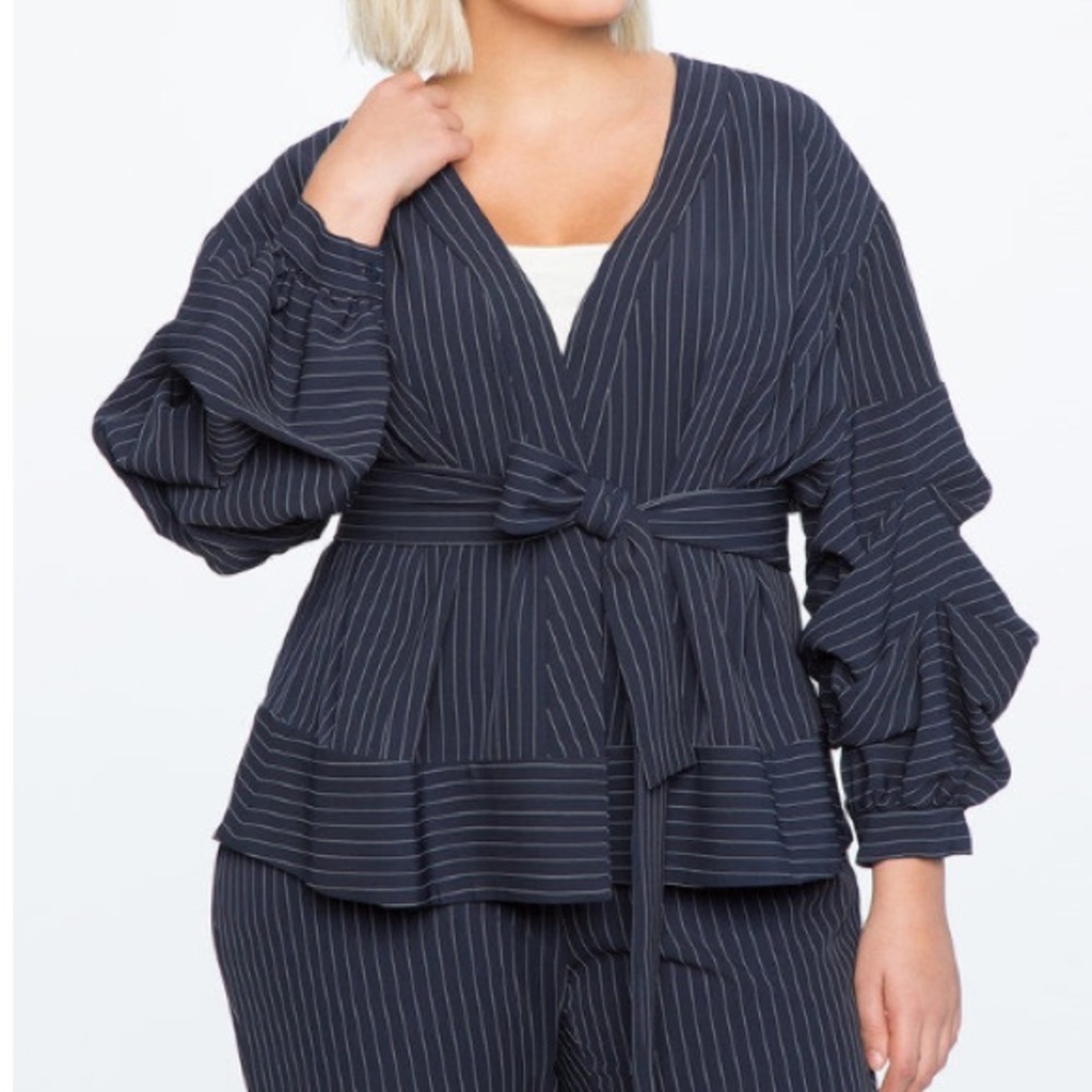 Puff sleeve tie waste blazer